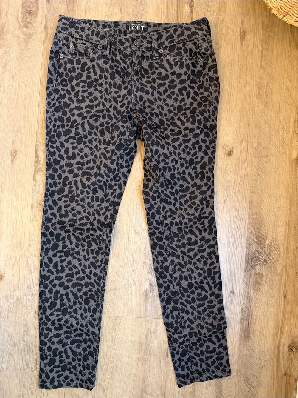 LOFT Black and Gray Leopard Print Skinny Jeans